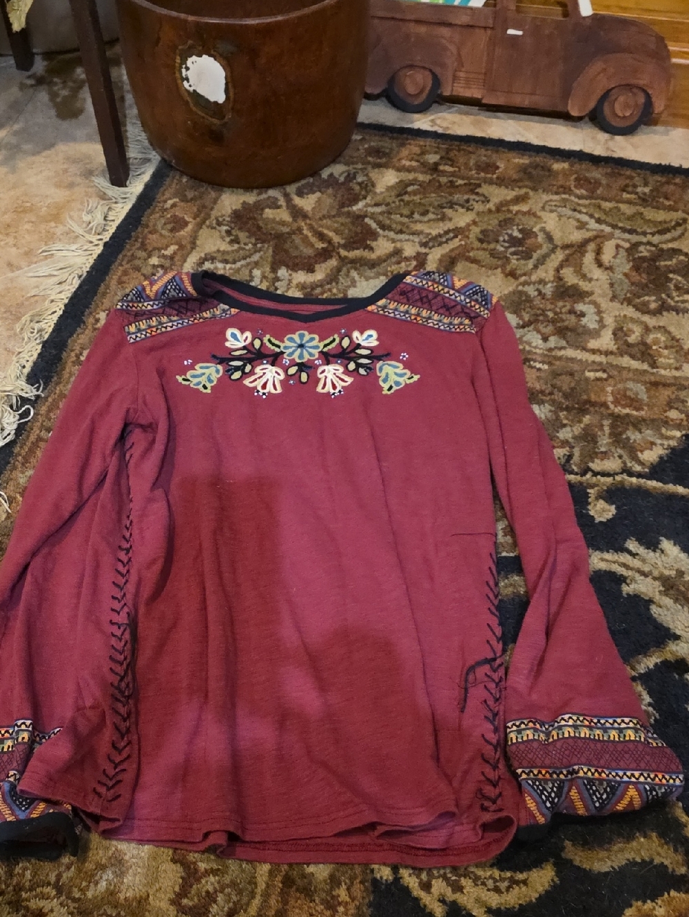 Double D Ranch Burgundy Embroidered Long Sleeve Top